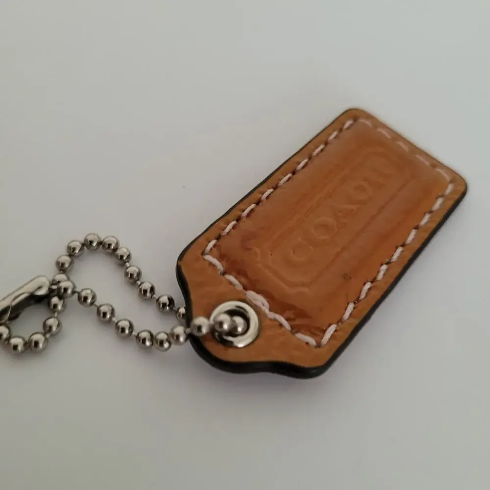 Coach Hang Tag Brown Purple Leather Bag Charm Keychain Small 2